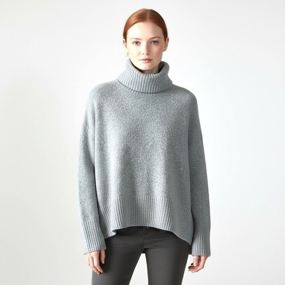& Other Stories Cozy Wool-Blend Boucle Turtleneck Sweater XS Soft Light Grey